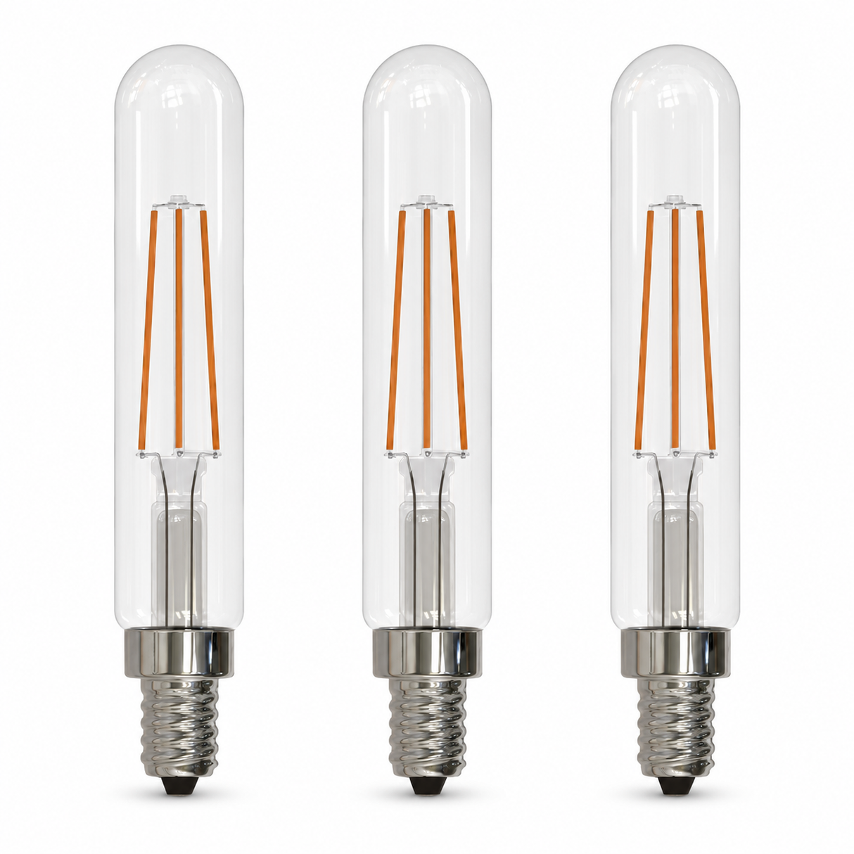 Bulbrite 862933 4.5W LED T8 Light Bulb with A Clear Finish and A Candelabra Screw Soft White Light 3000K Dimmable E12 Candelabra 450 Lumens 120V 3PK