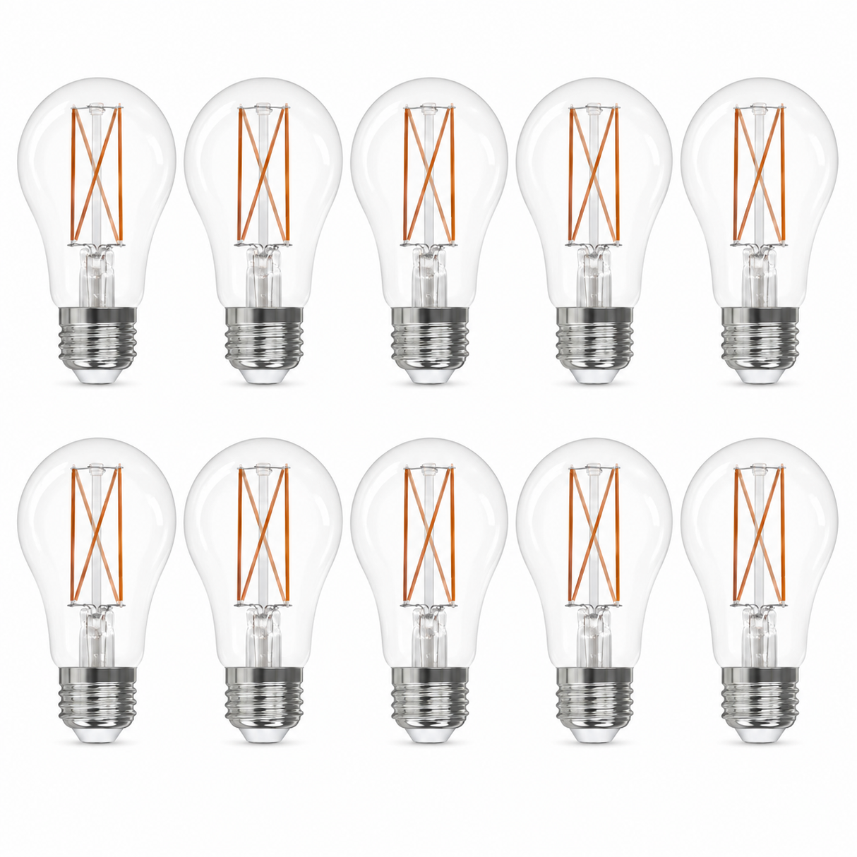 Bulbrite 862920 7.6W LED Watt A19 Light Bulb with A Clear Finish and A Medium Screw Soft White Light 3000K Dimmable E26 Medium 800 Lumens 120V 10PK