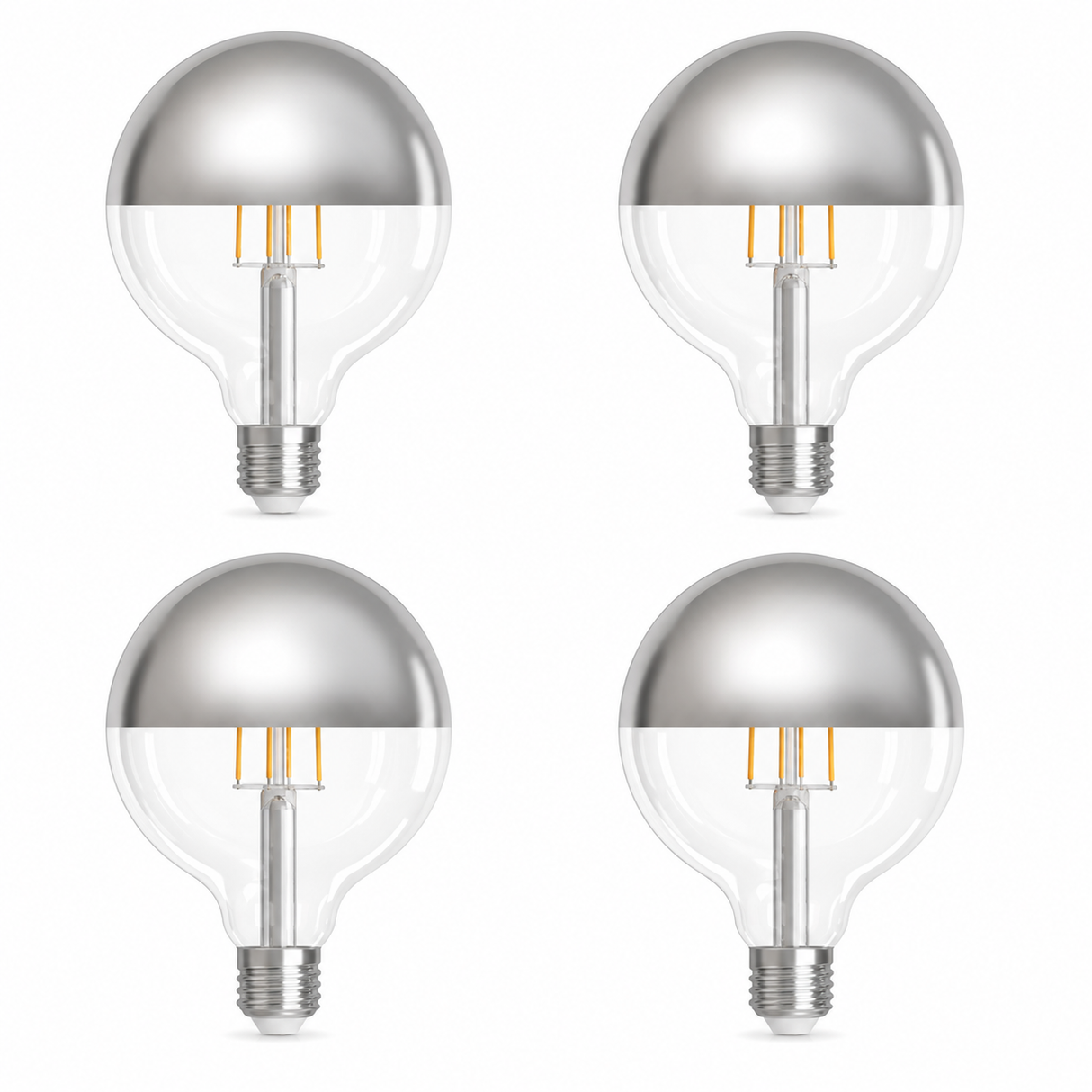 Bulbrite 862880 6W LED Filament Light Bulbs with A Half Mirror Finish and Medium Base Warm White Light 2700K Dimmable E26 Medium 500 Lumens 120V 4PK