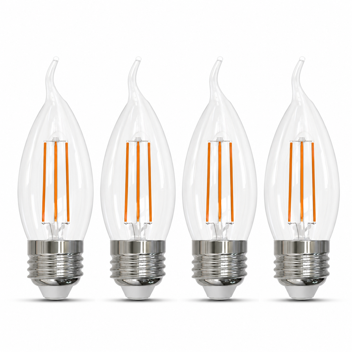 Bulbrite 862084 5W LED Filament CA10 Light Bulb with Clear Glass Finish and Medium Base Soft White Light 3000K Dimmable E26 Medium 500 Lumens 120V 4PK