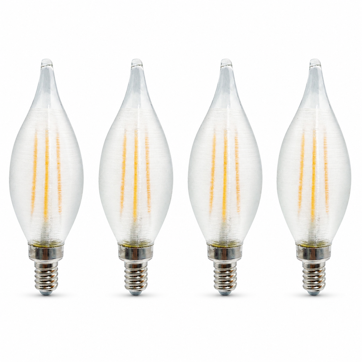 Bulbrite 862785 4W Spunlite C11 LED Filament Light Bulb with Satin Glass Finish and Candelabra Base Warm White Light 2700K Dimmable E12 Candelabra 350 Lumens 120V 4PK