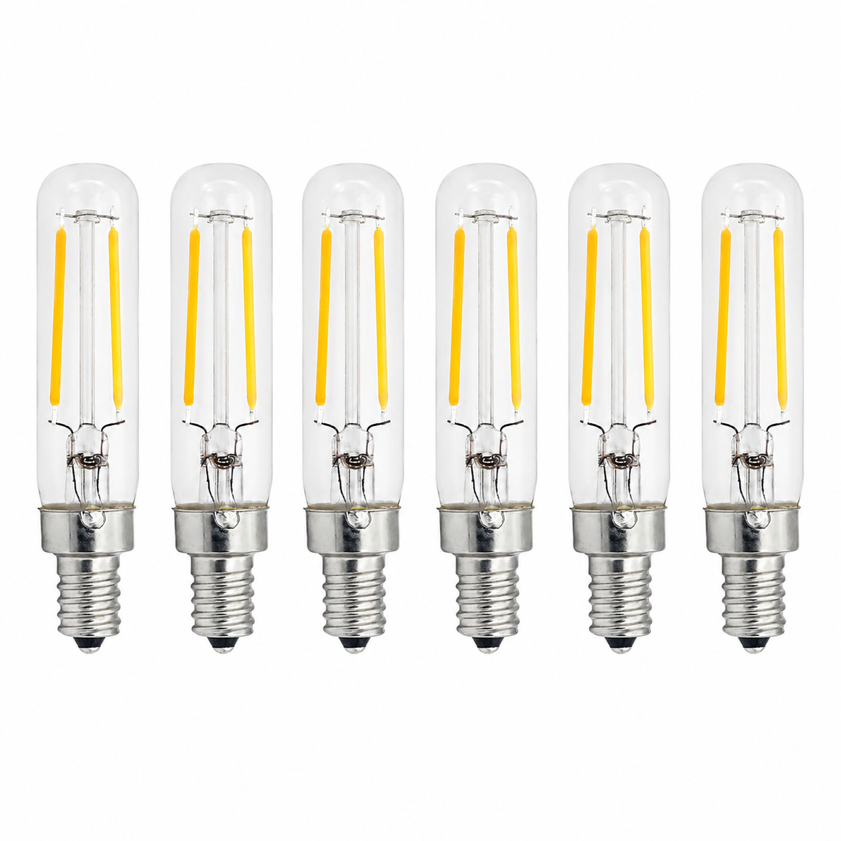 Bulbrite 862915 2.5W LED T6 Light Bulb with A Clear Finish and A Candelabra Screw Warm White Light 2700K Dimmable E12 Candelabra 250 Lumens 120V 6PK