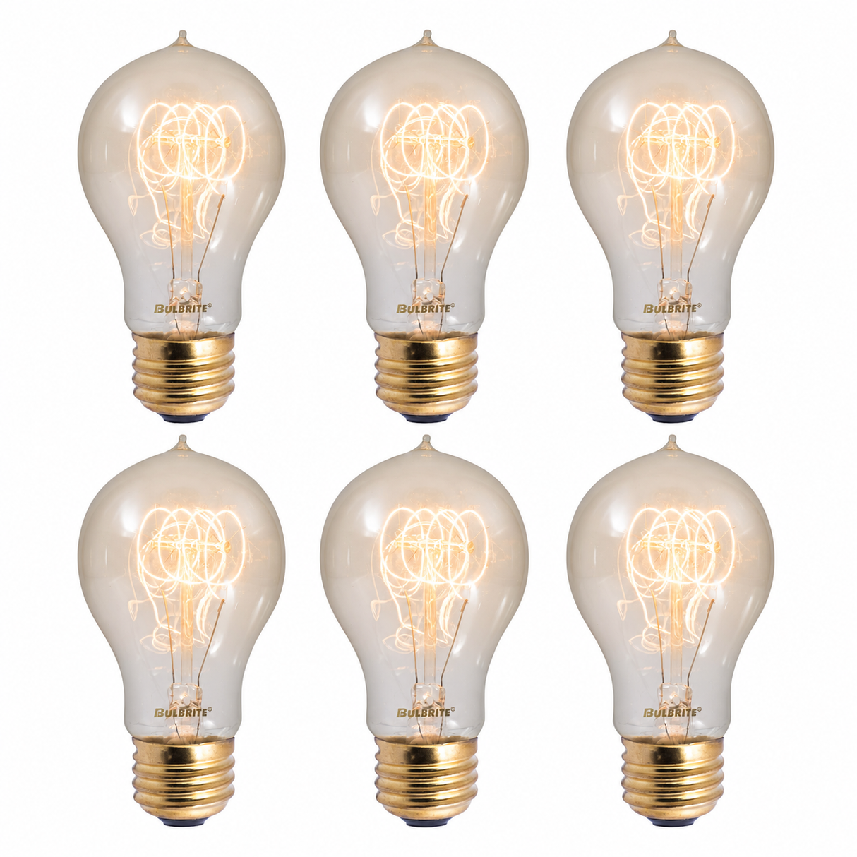 Bulbrite 862907 40W Pack of 6 Antique Nostalgic Thread Filament A19 Medium Screw Incandescent Bulb 2200K Dimmable E26 Medium 130 Lumens 120V 6PK