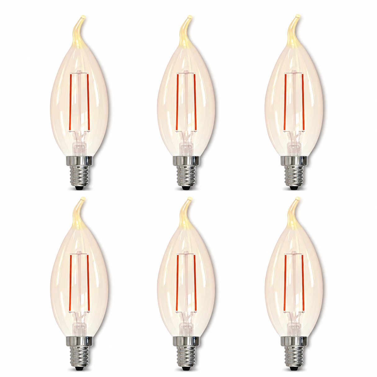 Bulbrite 862908 2.5W LED CA10 Light Bulb with an Antique Finish and an Amber Light 2100K Dimmable E12 Candelabra 160 Lumens 120V 6PK