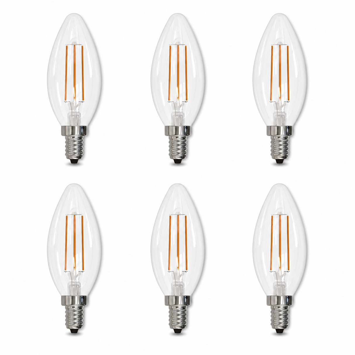 Bulbrite 862909 2.5W LED B11 Light Bulb with A Clear Finish and A Candelabra Screw Warm White Light 2700K Dimmable E12 Candelabra 250 Lumens 120V 6PK