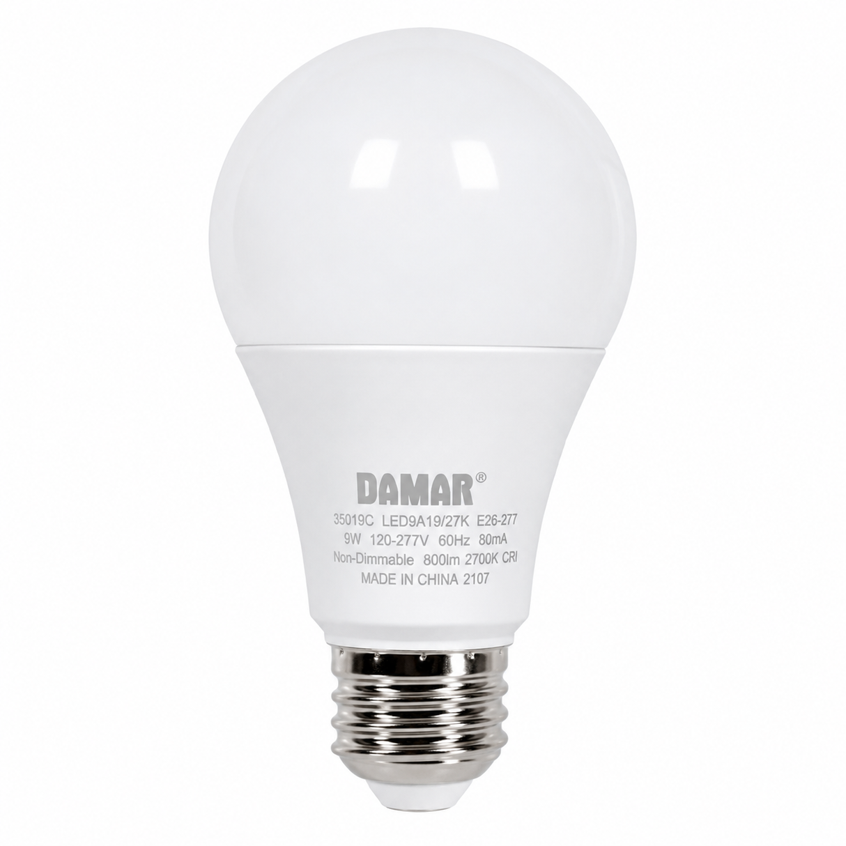 DAMAR 35059C LED9A19/27K 9W A19 LED 2700K Non-Dimmable E26 Base 120-277V