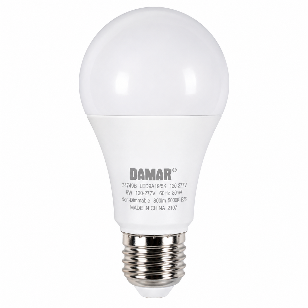 DAMAR 34749B LED9A19/5K 9W A19 LED 5000K Non-Dimmable E26 Base 120-277V