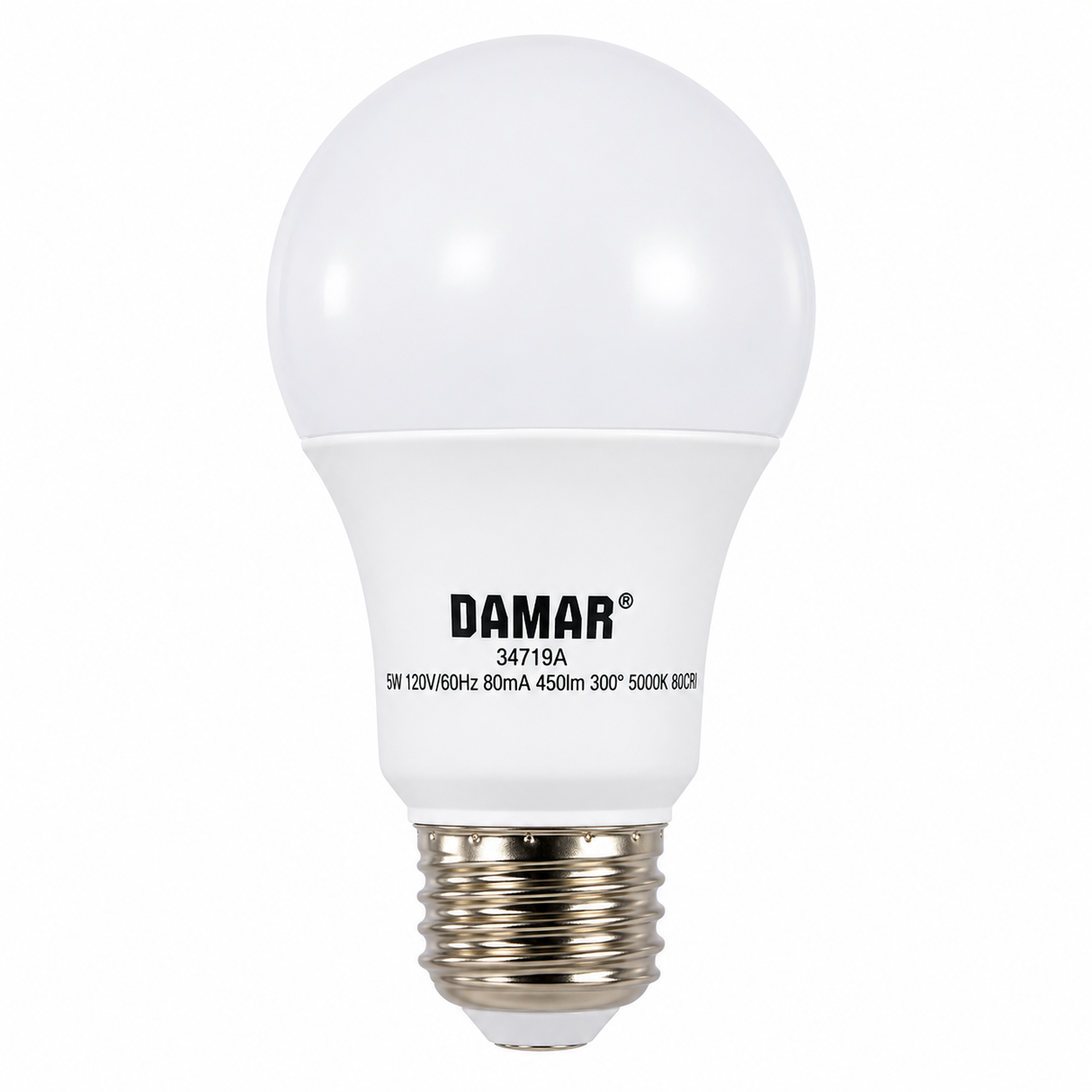 DAMAR 34719A LED5.5A19/5K 5.5W A19 LED 5000K Non-Dimmable E26 Base 120V
