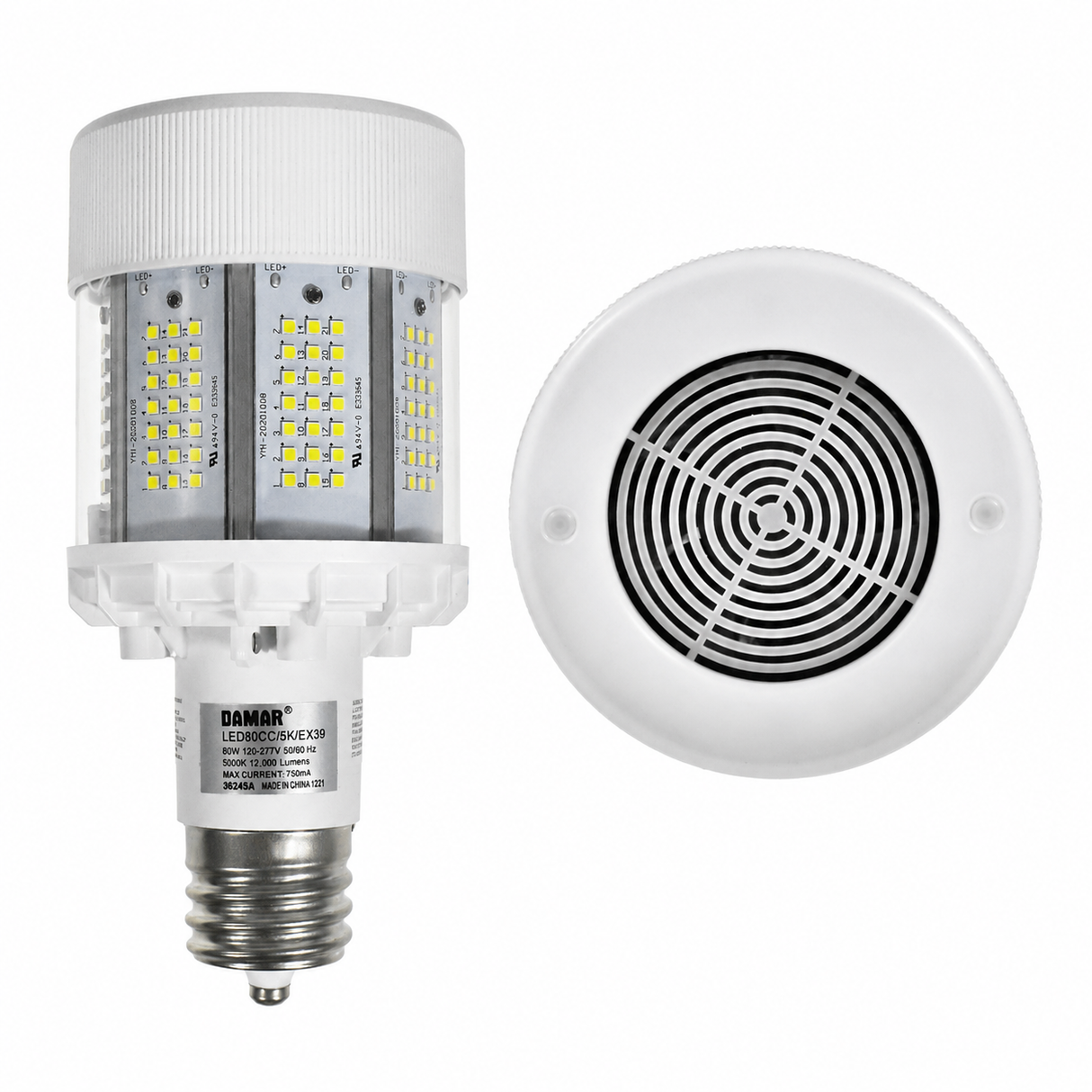 DAMAR 36245A LED80CC/5K 80W LED HID Corn Retrofit Bulb 5000K EX39 Mogul Base 120-277V