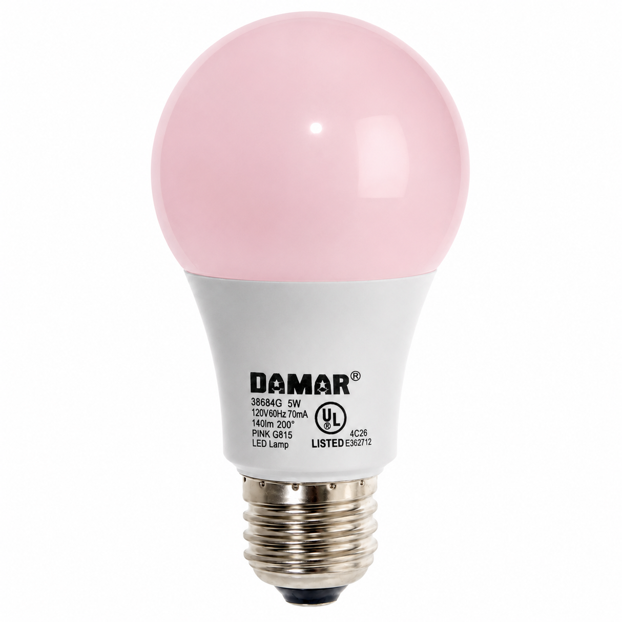 DAMAR 38664E LED5A19/PINK 5W A19 LED Pink Non-Dimmable E26 Base 120V