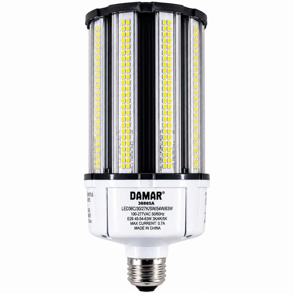 DAMAR 36685A LED63CC/3CCT 45W/54W/63W LED HID Corn Retrofit Bulb 30K/40K/50K E26 Base 100-277V
