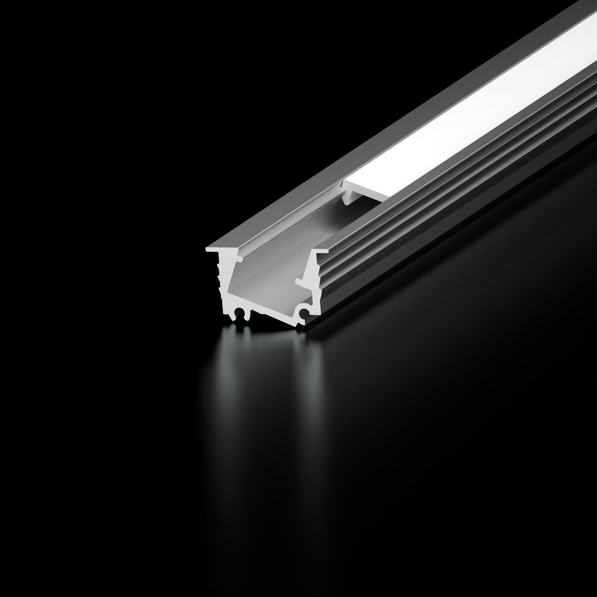 Diode LED DI-CPCHB-AREC-96AL 96" Recessed Angle Channel Bundle For LED Tape Light (Aluminum Finish, Frosted Lens, End Caps)