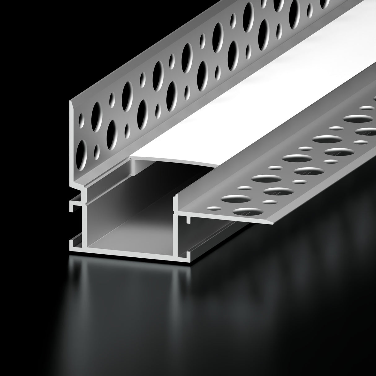 Diode LED DI-CPCHB-MUD1-WREV-96AL 96" 1" Mud-In Wall Reveal Channel Bundle For LED Tape Light (Aluminum Finish, Frosted Lens, End Caps)