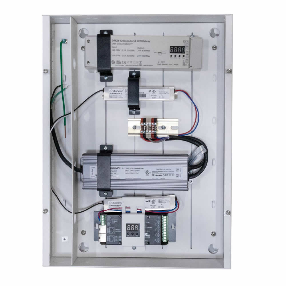 Diode LED DI-JBOX-PANEL-R-437D0E Diode LO-PRO Panel Junction Box, Recessed Mount, Position 1: 24V 60W Omnidrive X Driver, Position 2: 24V 60W Omnidrive X Driver, Position 3: 24V 60W Omnidrive X Driver, Position 4: 24V 60W Omnidrive X Driver