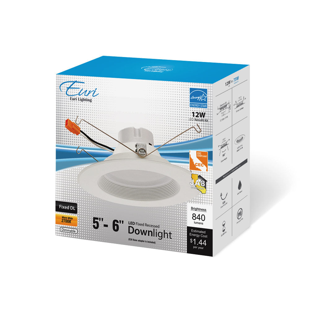 Euri Lighting DLC-4020e 12 Watt LED 5"- 6" Round Downlight 2700K 120V