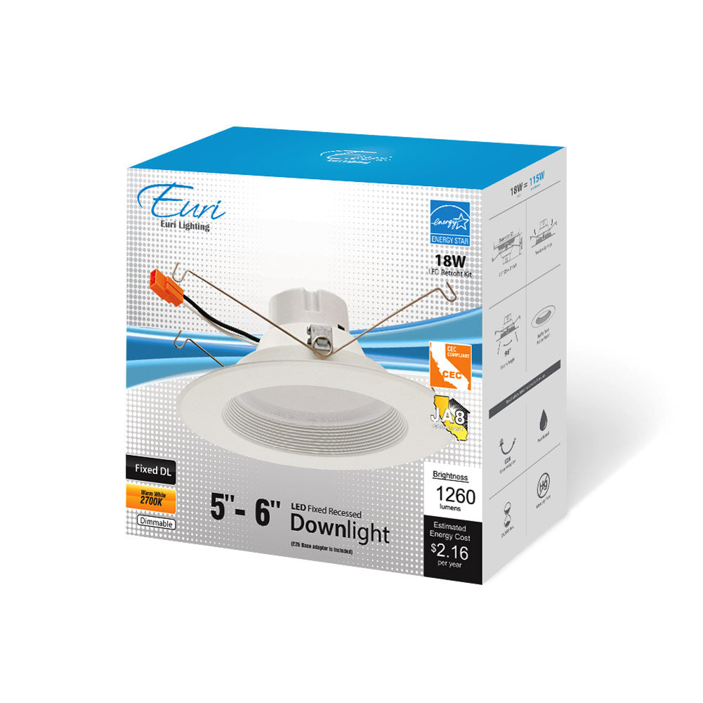 Euri Lighting DLC-5020e 18 Watt LED 5"- 6" Round Downlight 2700K 120V