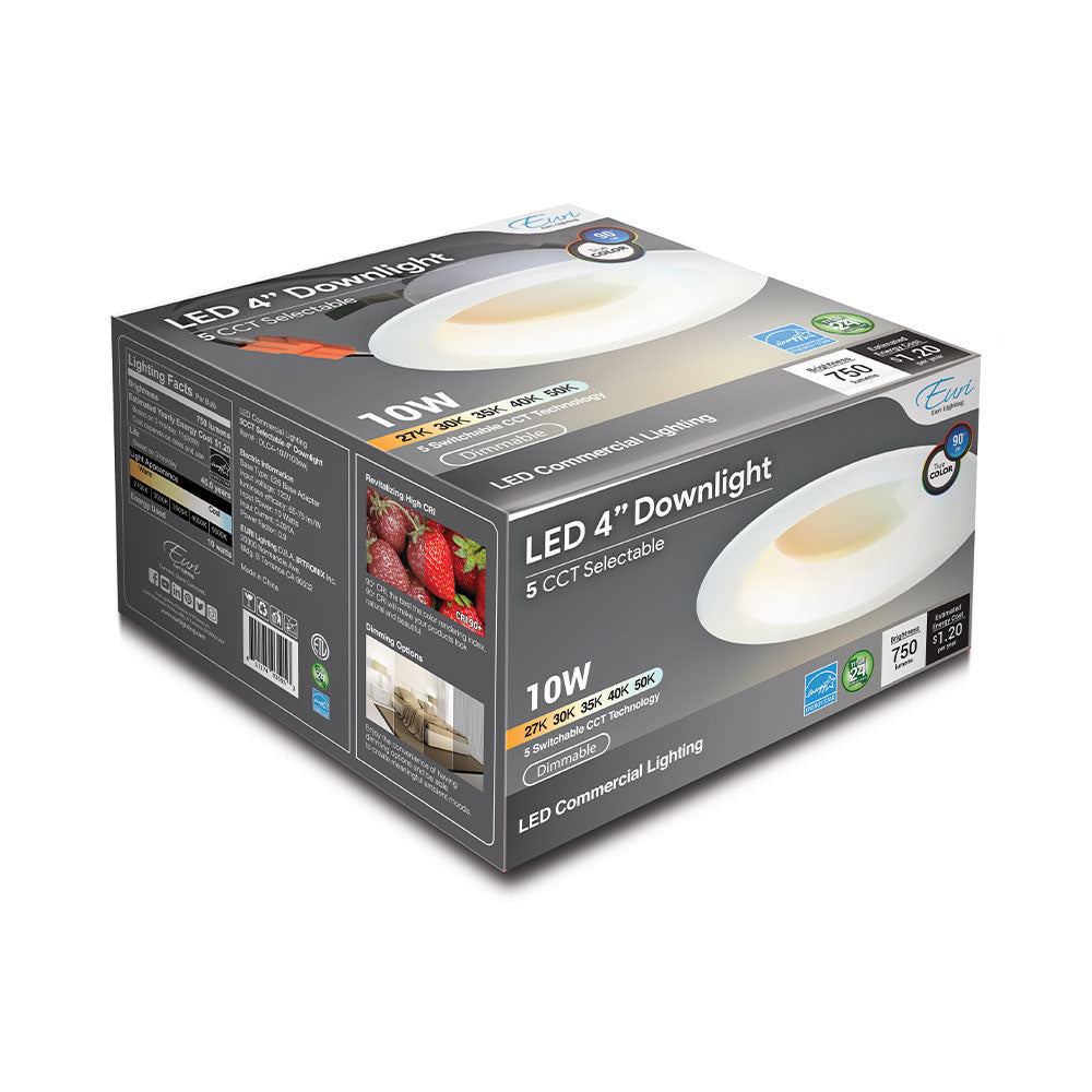 Euri Lighting DLC4-10W100swj 10 Watt LED 4" Round Downlight 27K/30K/35K/40K/50K 120V