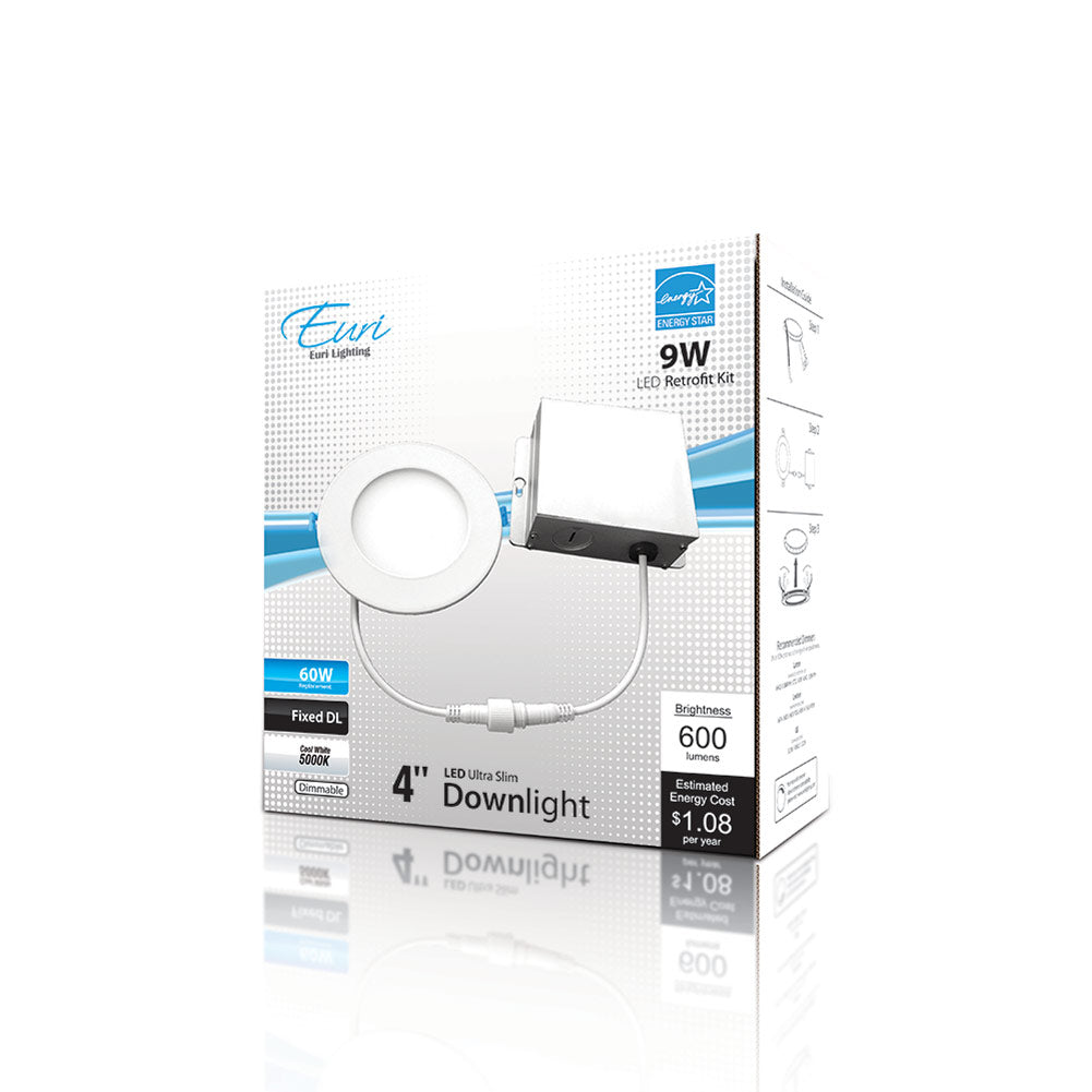 Euri Lighting DLC4S-2050e 9 Watt LED 4" Ultra Slim Round Downlight 5000K 120V