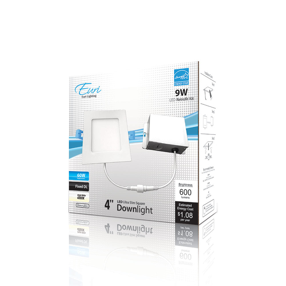 Euri Lighting DLC4SQ-2040e 9 Watt LED 4" Ultra Slim Square Downlight 4000K 120V