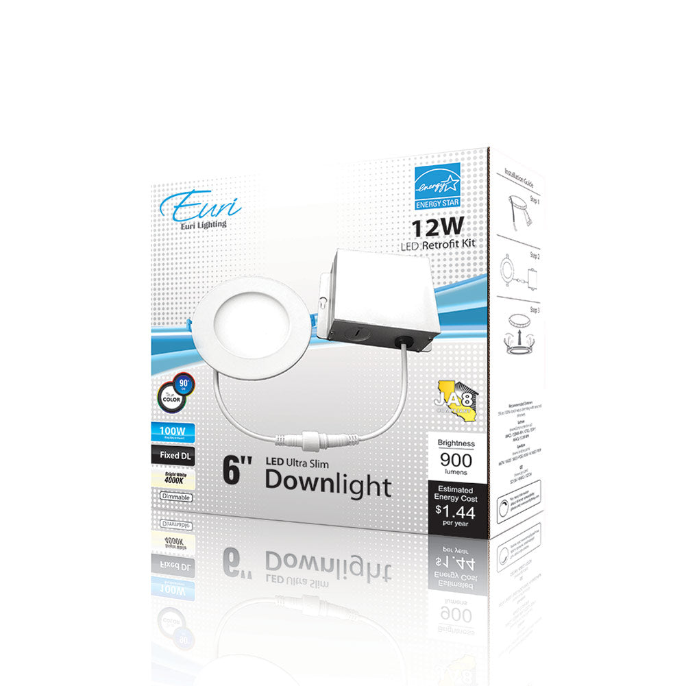 Euri Lighting DLC6S-2040ej 12 Watt LED 6" Ultra Slim Round Downlight 4000K 120V