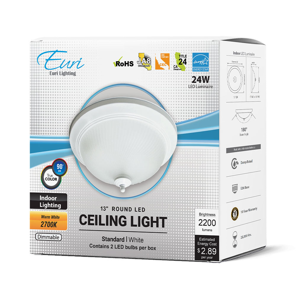 Euri Lighting EIN-CL45WH-2020cec 24 Watt LED Decorative Round Ceiling Fixture 2700K 120V
