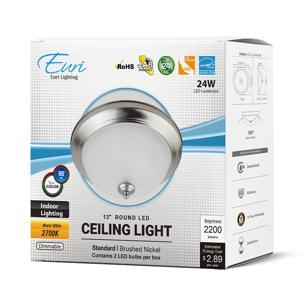 Euri Lighting EIN-CL46BN-2020cec 24 Watt LED Decorative Round Ceiling Fixture 2700K 120V