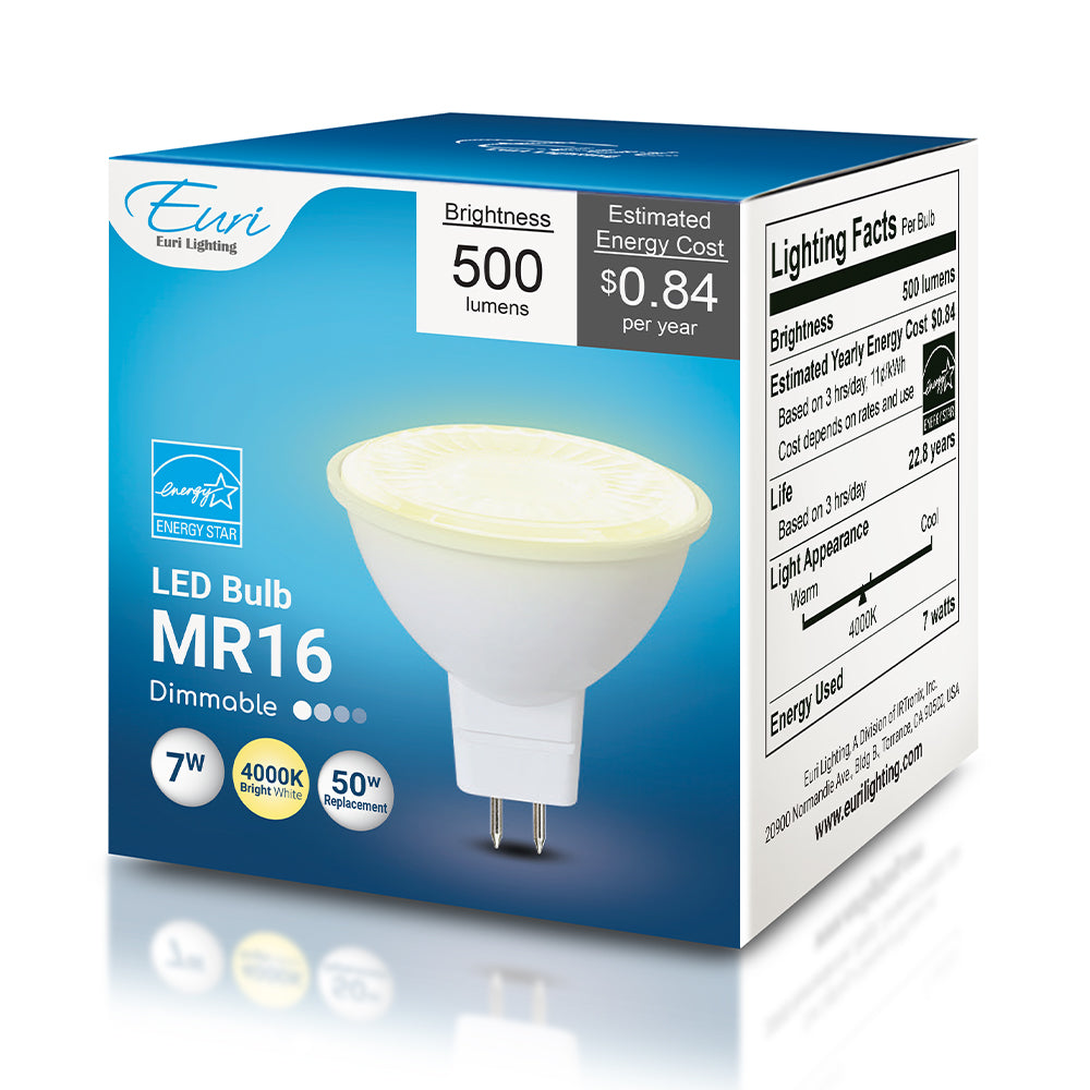 Euri Lighting EM16-7W4040ew 7 Watt MR16 LED Flood 4000K GU5.3 12V