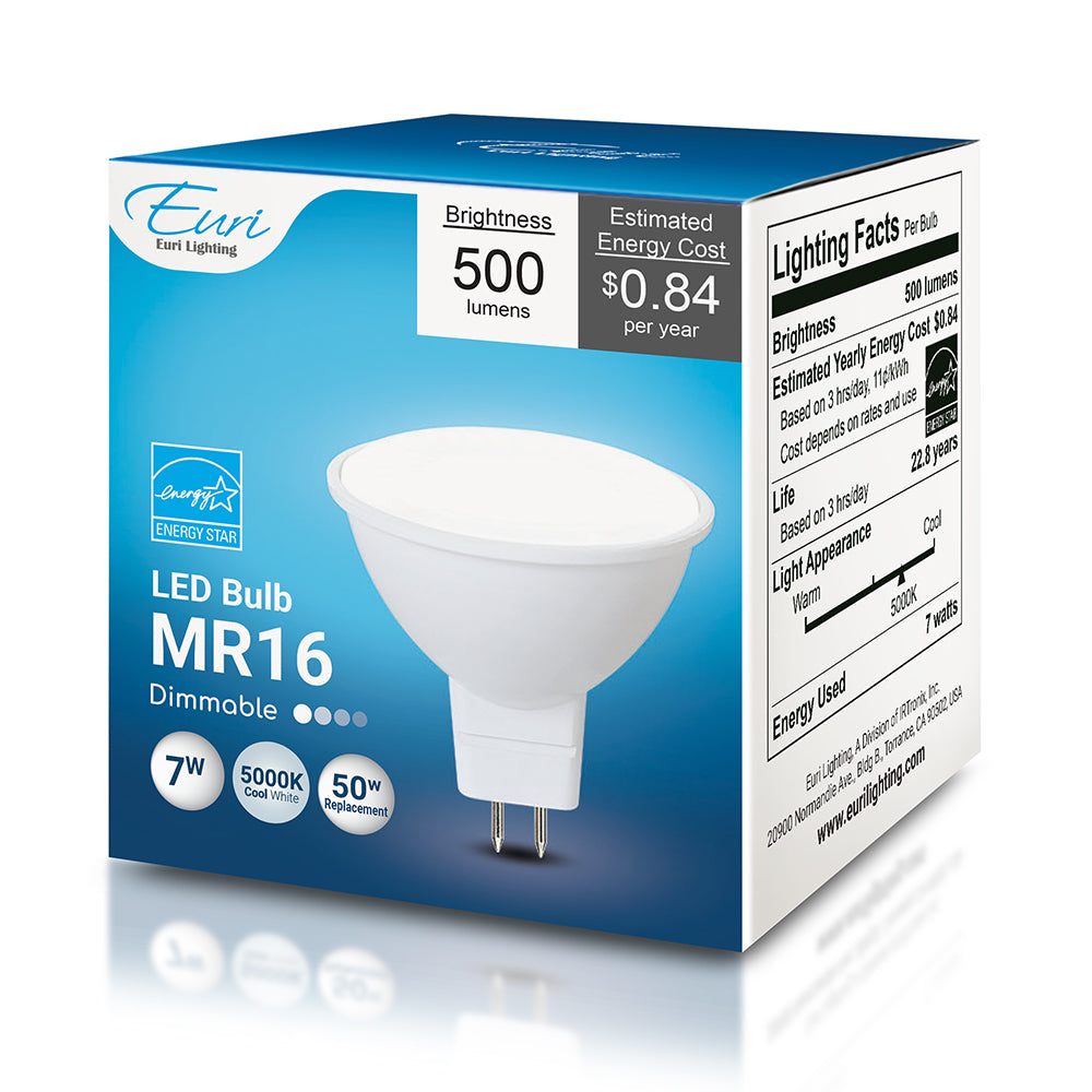 Euri Lighting EM16-7W4050ew 7 Watt MR16 LED Flood 5000K GU5.3 12V