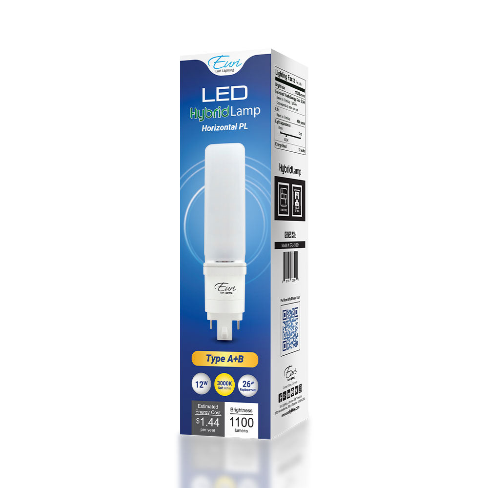 Euri Lighting EPL-2100H 12 Watt LED PL Retrofit Lamp 3000K Type A+B Hybrid G24Q 120-277V