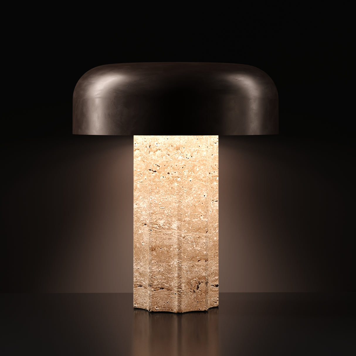 Kibun K70500 FLUTED COLUMN Rechargeable Cordless LED Table Lamp, 3-Levels Brightness Touch Sensor Control, Travertine / Chocolate Bronze