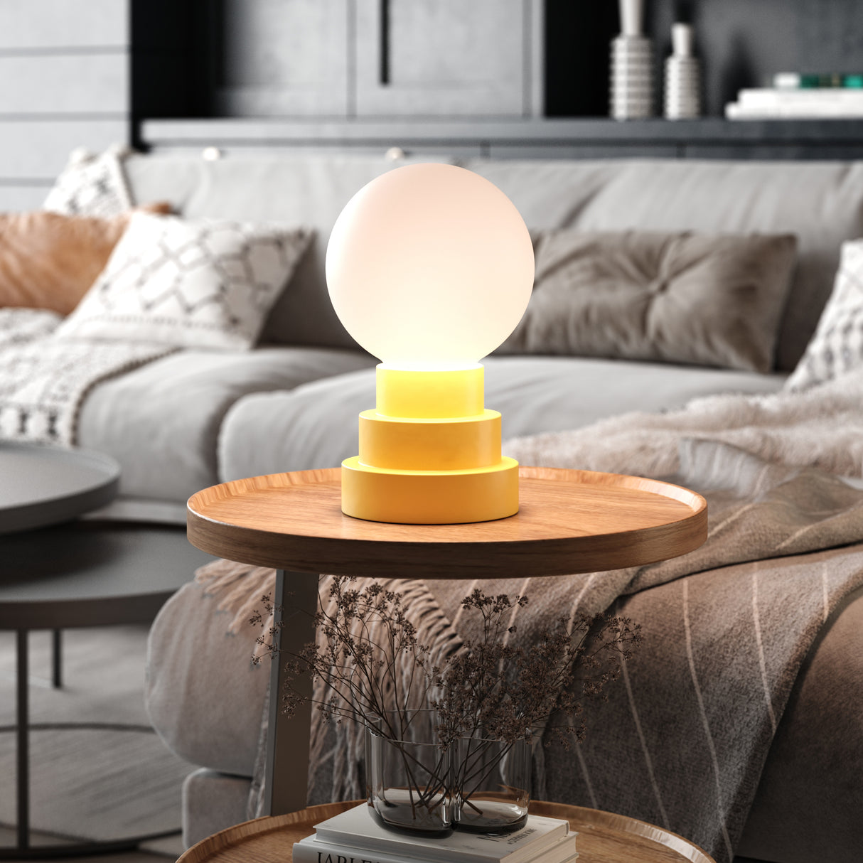 Kibun K70203 GLOBE Rechargeable Cordless LED Table Lamp, 3-Levels Brightness Touch Sensor Control, Citrone