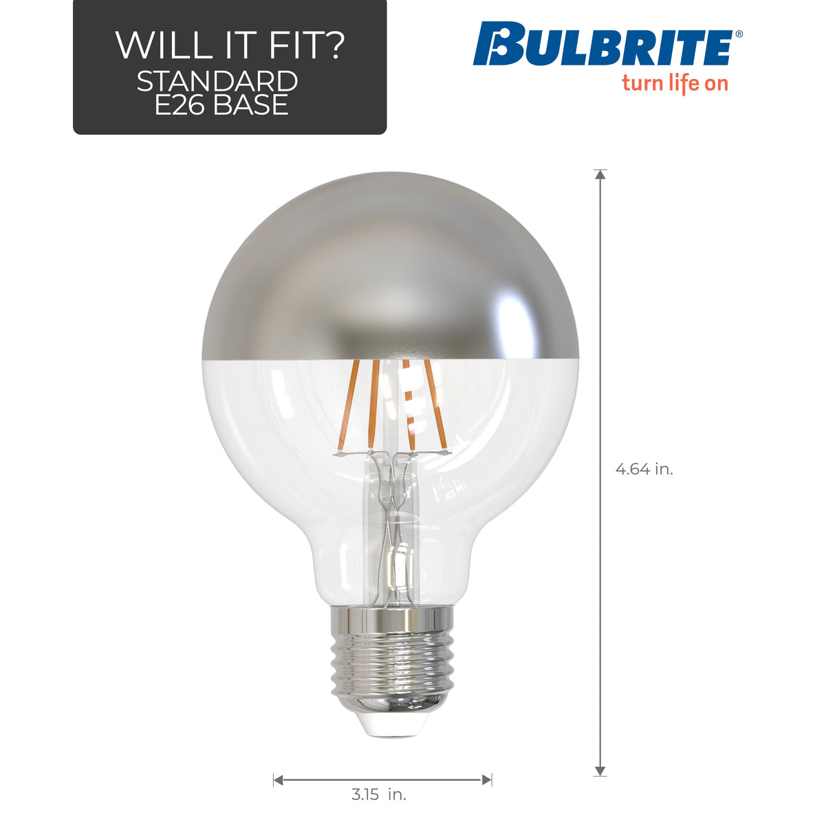 Bulbrite 861425 5W LED G25 2700K FILAMENT HALF MIRROR E26 FULLY COMPATIBLE DIMMING-2PK