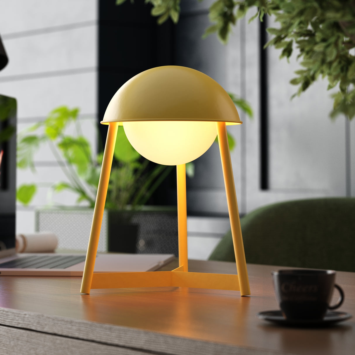 Kibun K70103 HELMET Rechargeable Cordless LED Table Lamp, 3-Levels Brightness Touch Sensor Control, Citrone