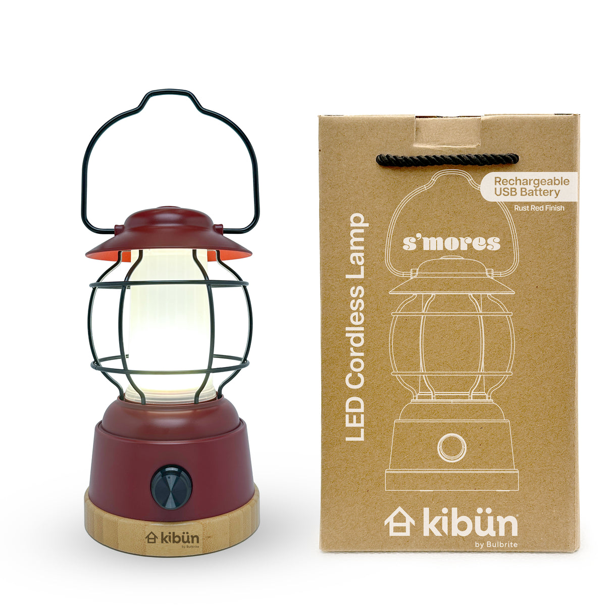 Kibun K80100 S'mores Cordless LED Outdoor Table Lamp with Dimmer, Built-in Rechargeable Battery, 3-Level Brightness with Power Bank, Red