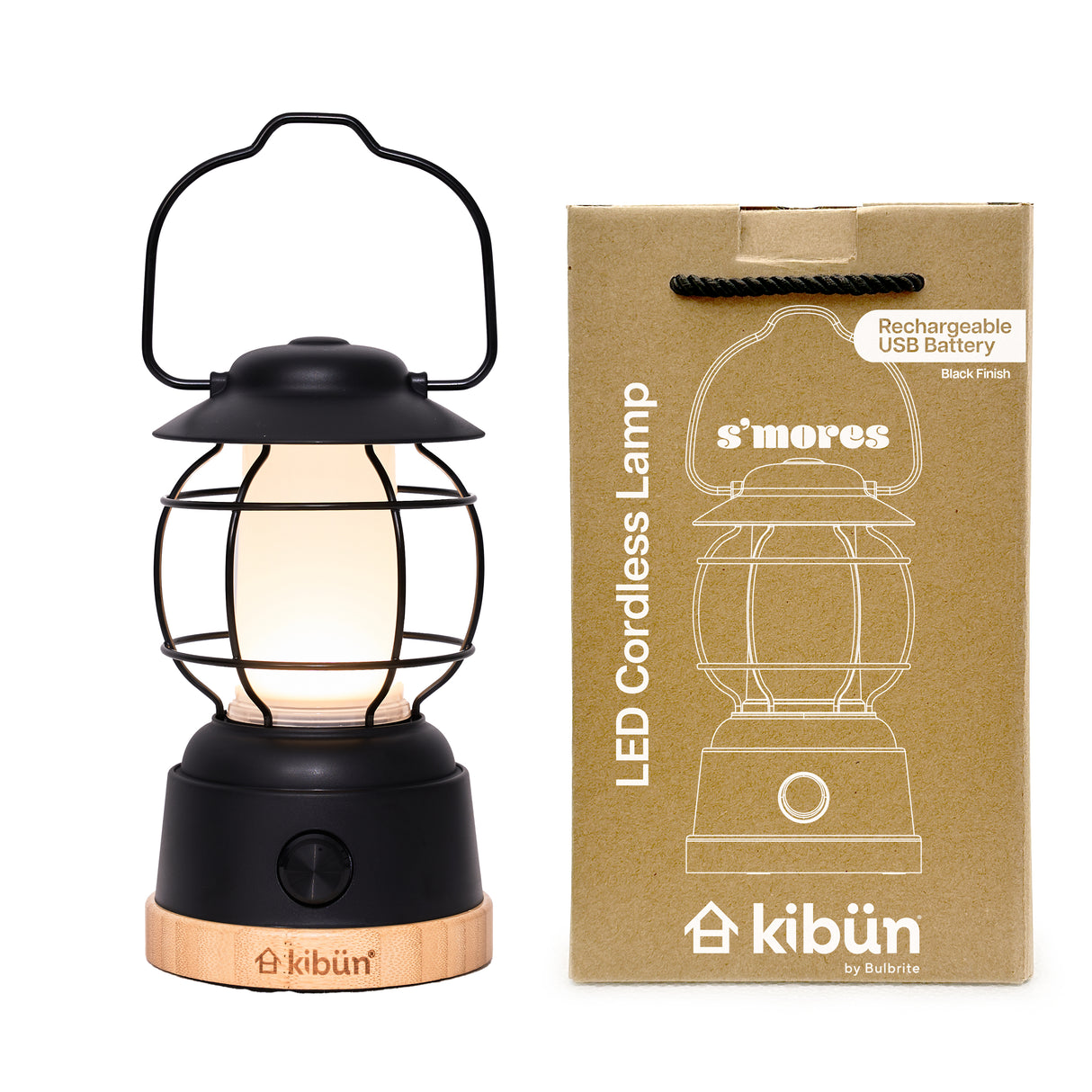 Kibun K80101 S'mores Cordless LED Outdoor Table Lamp with Dimmer, Built-in Rechargeable Battery, 3-Level Brightness with Power Bank, Black