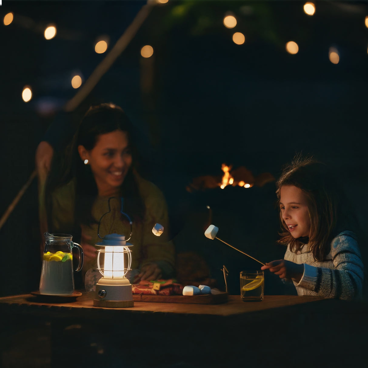 Kibun K80102 S'mores Cordless LED Outdoor Table Lamp with Dimmer, Built-in Rechargeable Battery, 3-Level Brightness with Power Bank, Tan