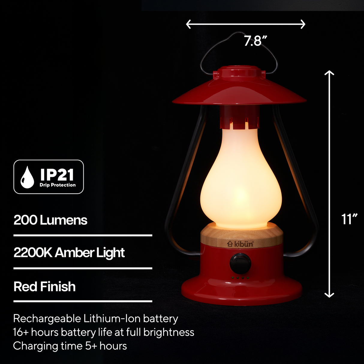 Kibun K80121 Bonfire Cordless LED Outdoor Table Lamp with Dimmer, Built-in Rechargeable Battery, 3-Level Brightness with Power Bank, Red