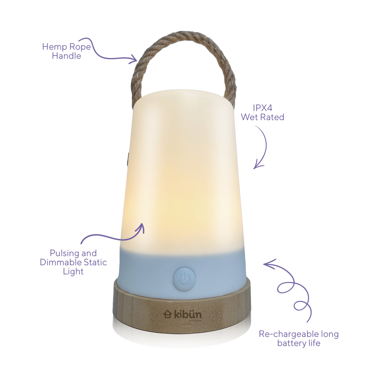 Kibun K80160 Groove Cordless LED Outdoor Table Lamp with Dimmer, Built-in Rechargeable Battery, 3-Level Brightness, White