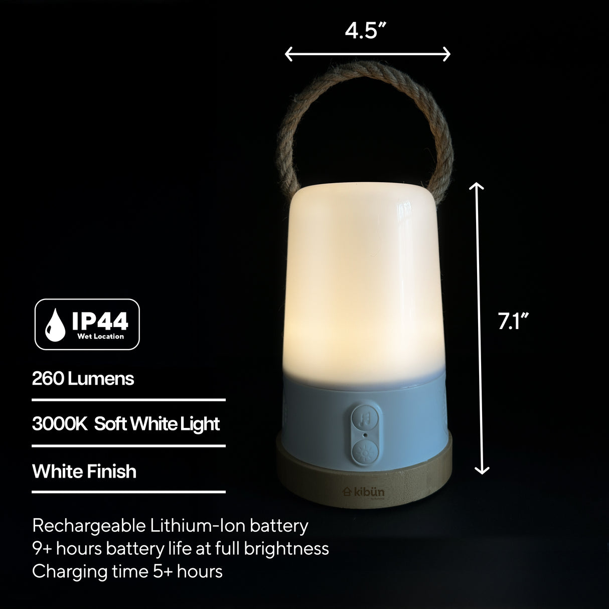 Kibun K80161 Groove Cordless LED Outdoor Table Lamp with Dimmer, Built-in Rechargeable Battery, 3-Level Brightness, Bluetooth Speaker / Color Changing, White