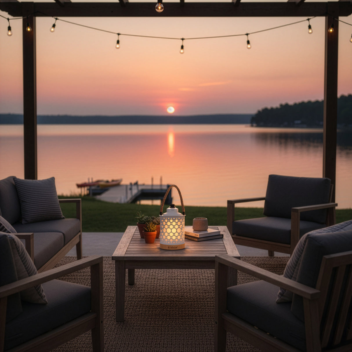 Kibun K80142 Stargaze Cordless LED Outdoor Table Lamp with Dimmer, Built-in Rechargeable Battery, 3-Level Brightness with Dual Power Source, White