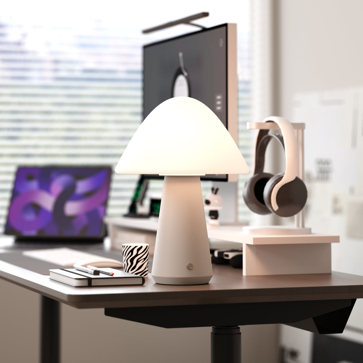 Kibun K70603 MUSHROOM Rechargeable Cordless LED Table Lamp, 3-Levels Brightness Touch Sensor Control, Gray