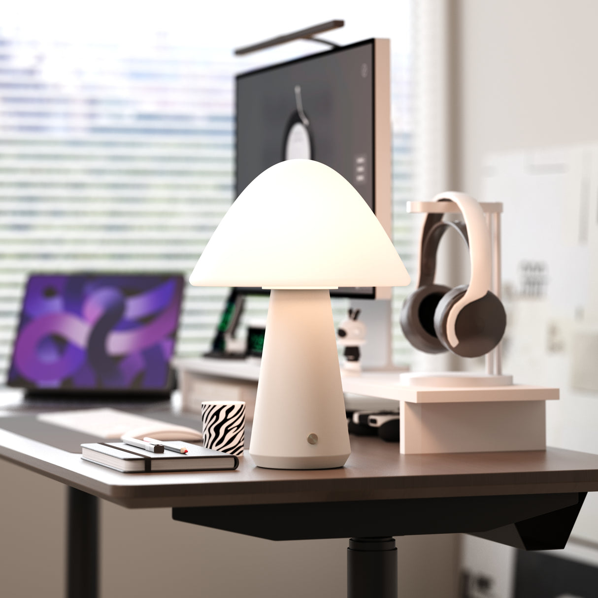 Kibun K70600 MUSHROOM Rechargeable Cordless LED Table Lamp, 3-Levels Brightness Touch Sensor Control, Off White