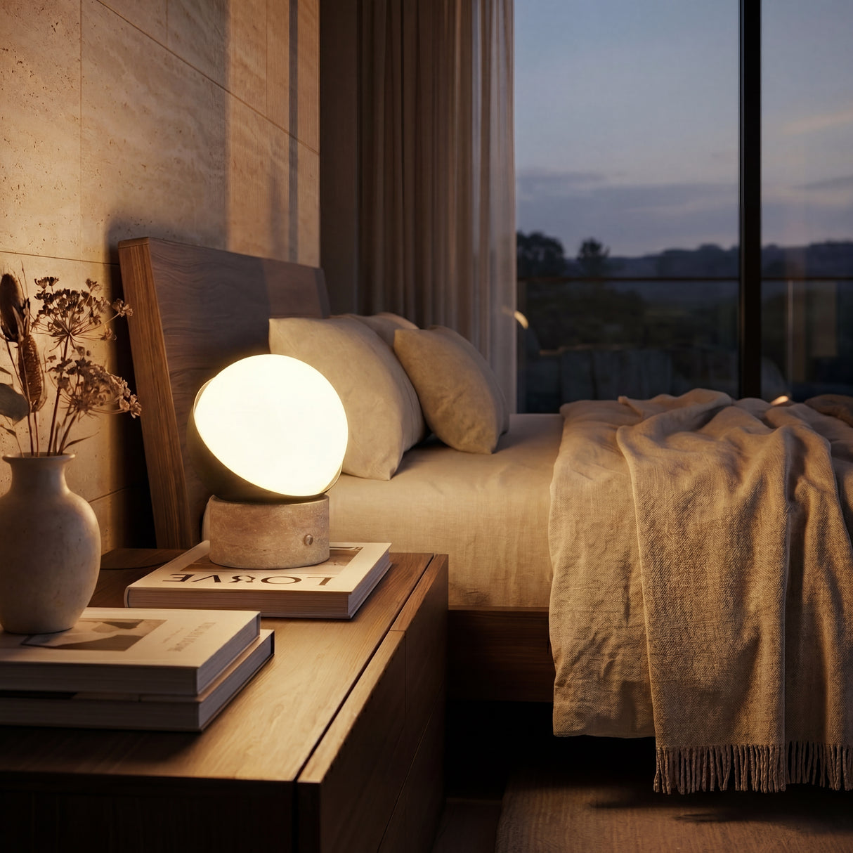 Kibun k70700 ORB Rechargeable Cordless LED Table Lamp, 3-Levels Brightness Touch Sensor Control, Travertine / Chocolate Bronze