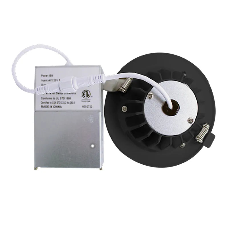 Westgate RDL2S-SB-MCT5-BK 9W 2" LED Round Canless Baffle/Smooth Recessed Light Black Finish 27K/30K/35K/40K/50K 120V
