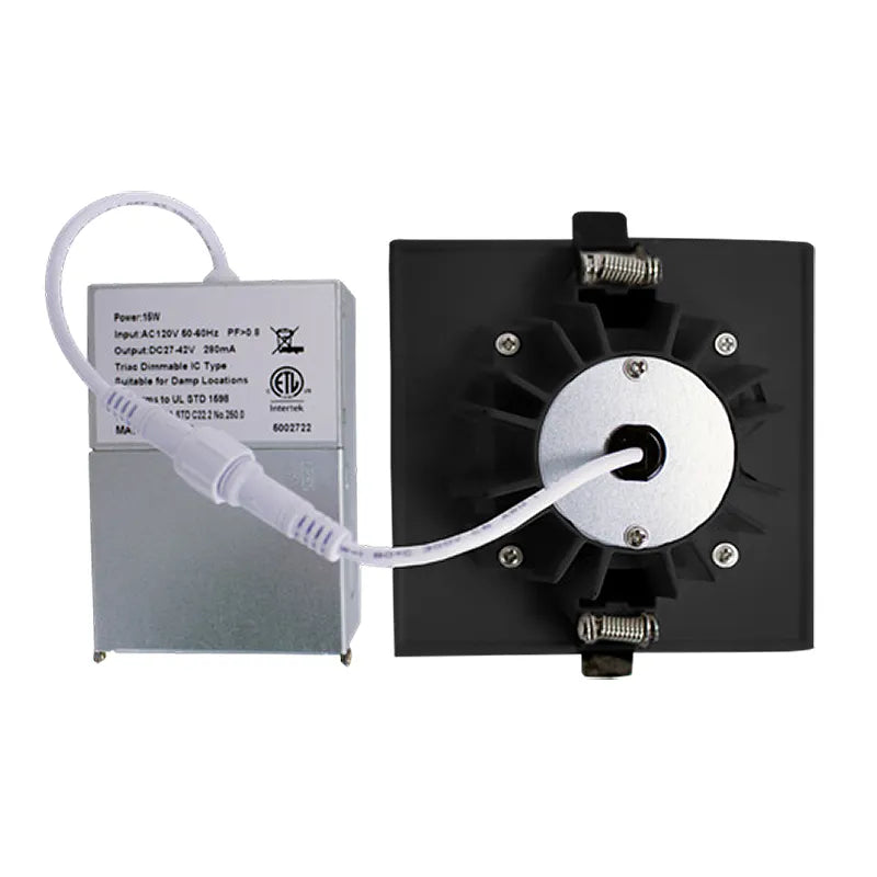 Westgate SDL2S-SB-MCT5-BK 9W 2" LED Square Canless Baffle/Smooth Recessed Light Black Finish 27K/30K/35K/40K/50K 120V