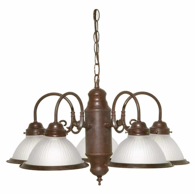 Nuvo SF76-694 22-Inch 5 Light Chandelier Frosted Ribbed Glass Shades Old Bronze Finish 120V