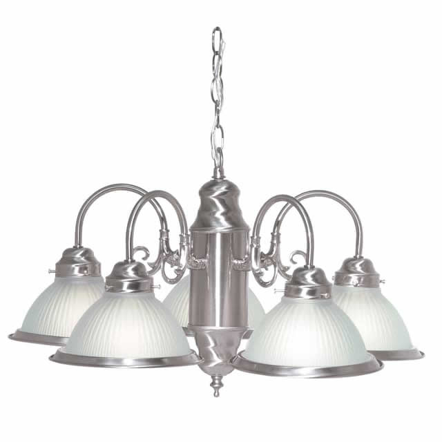 Nuvo SF76-695 22-Inch 5 Light Chandelier Frosted Ribbed Glass Shades Brushed Nickel Finish 120V