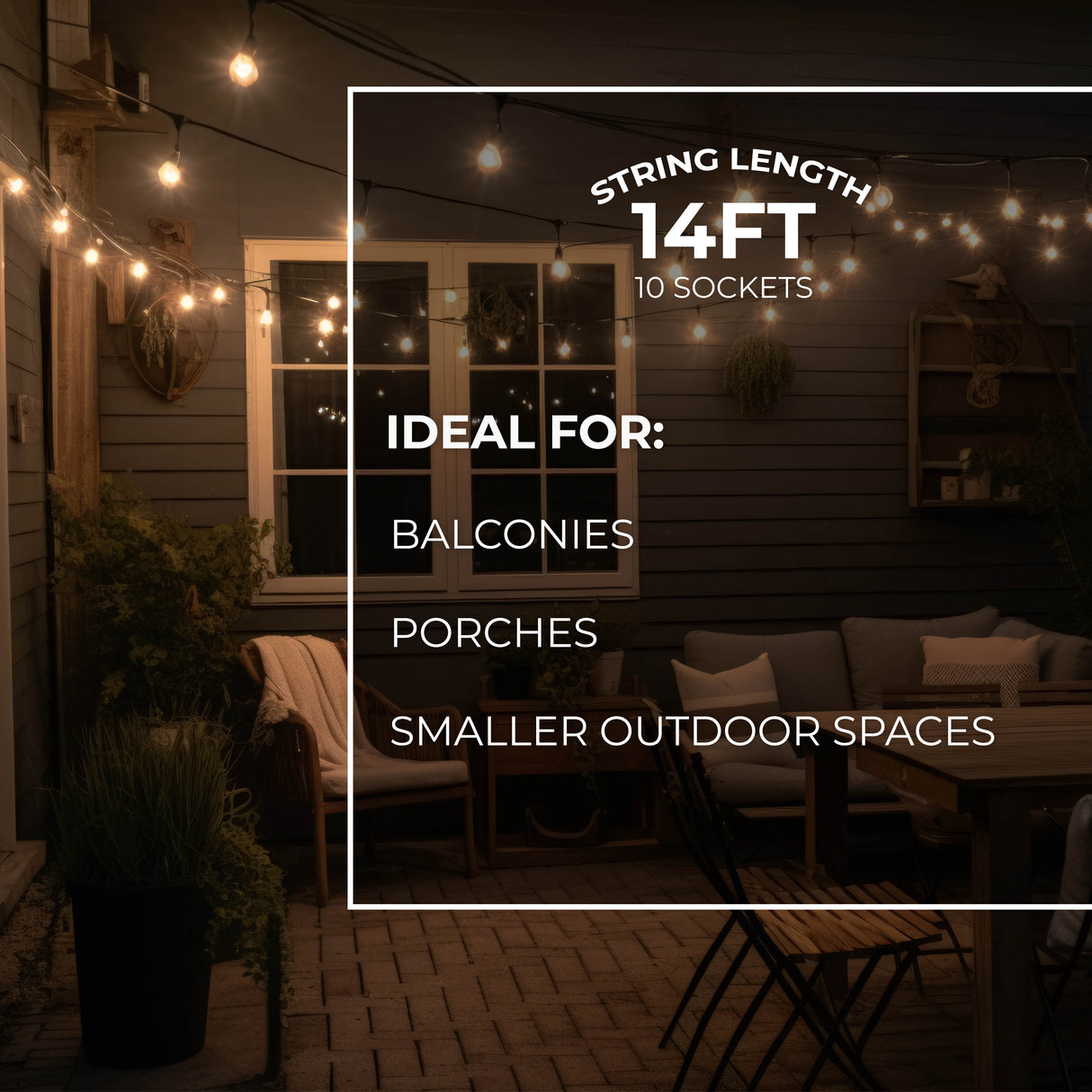 Bulbrite 812143 Bulbrite 14-foot String Light Kit with Clear Shatter Resistant Vintage Style S14 LED Light Bulbs