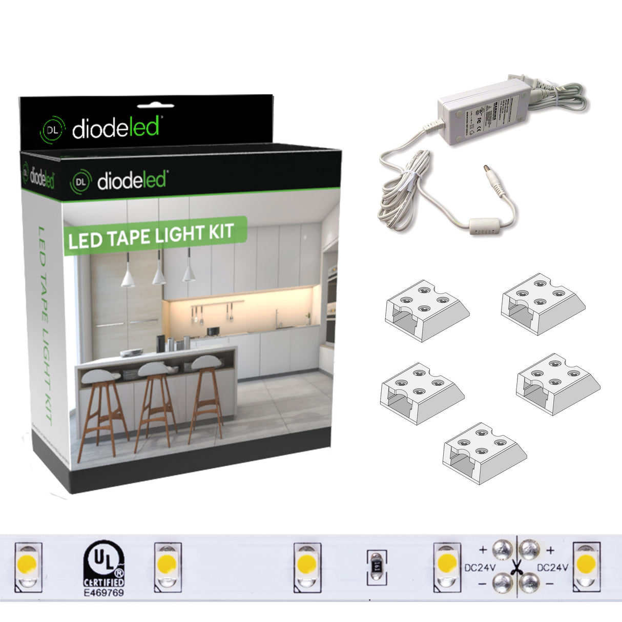 Diode LED DI-KIT-12V-BC1PG60-6300 16.4ft Blaze 100+ Lumen Per Ft LED Tape Light Kit 2700K 12V