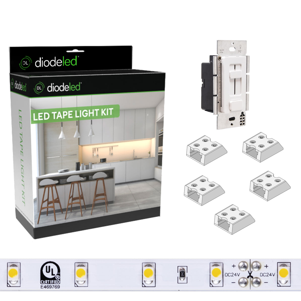 Diode LED DI-KIT-24V-BC1SX60-3000 16.4ft Blaze 100+ Lumen Per Ft LED Tape Light Kit 3000K 24V
